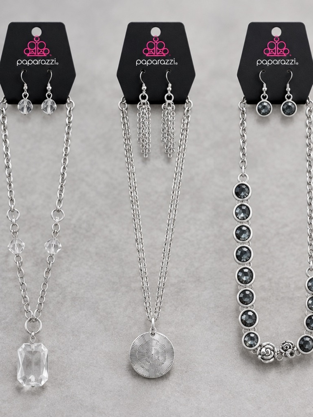 Paparazzi Silver-Tone Black and Clear Necklace & Earring Set-3